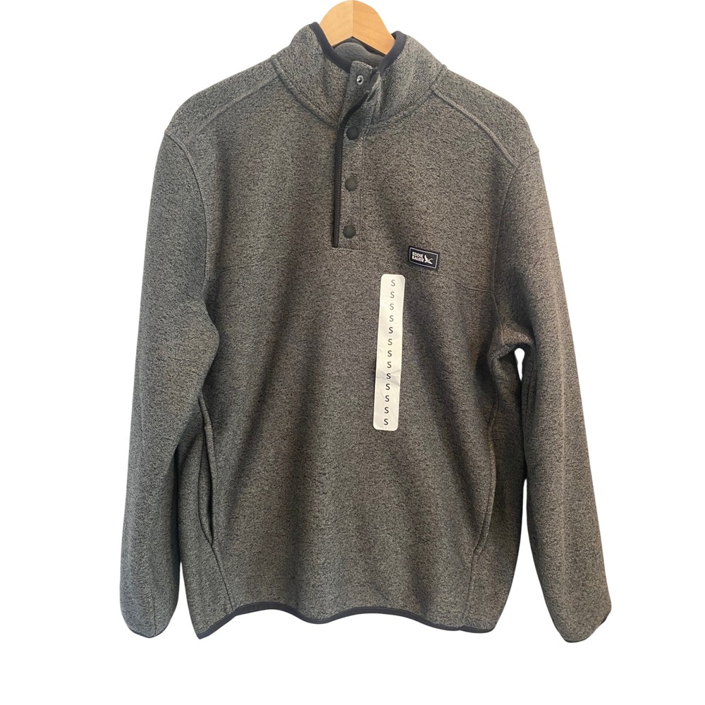 Eddie‎ Bauer Mens Gray Heather Sweater Fleece Snap Mock Neck Pullover Small NEW